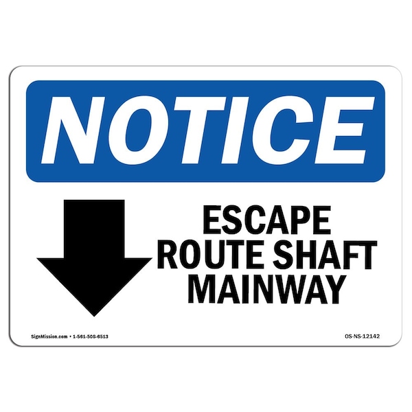 Signmission OSHA Sign, 7" H, Rigid Plastic, Escape Route Shaft Manway (Down Arrow) Sign With Symbol, Landscape OS-NS-P-710-L-12142 - main